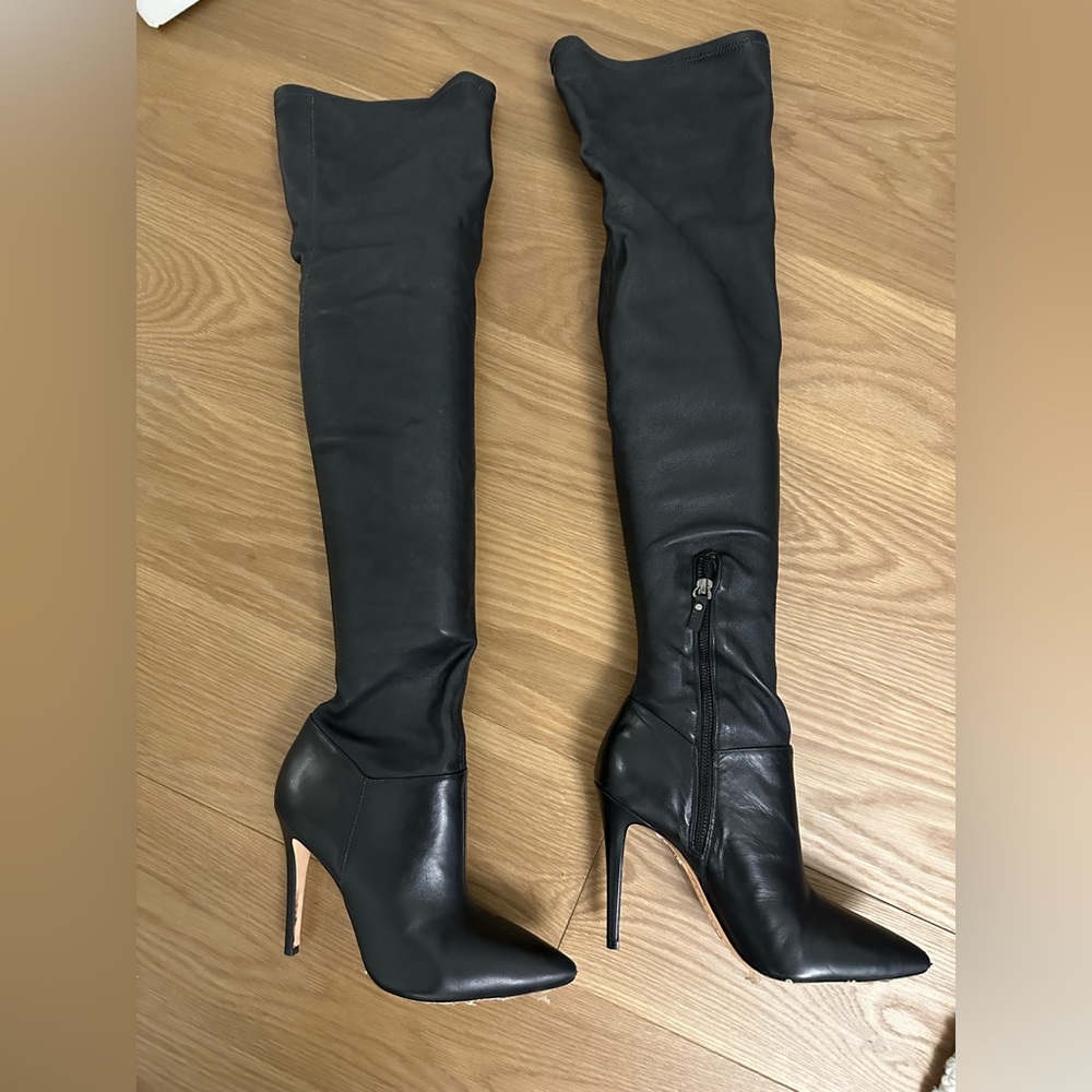 Alice + Olivia Black Over-the-Knee Leather Stiletto Boots